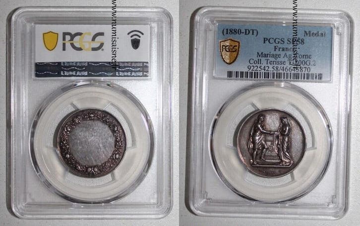 France Hochzeitsmedaille 1880 Terisse Kollektion Pcgs Sp 58, Timbres & Monnaies, Pièces & Médailles, Envoi