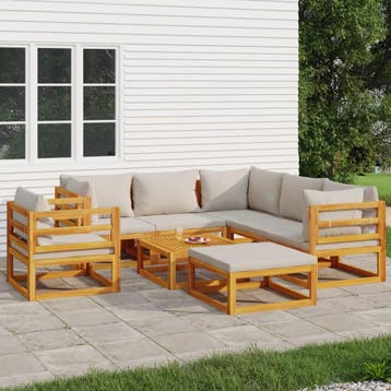 vidaXL 8-delige Loungeset met lichtgrijze kussens massief, Verzenden, Loungeset
