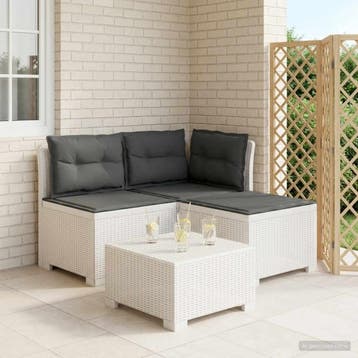 vidaXL 3-Zits Tu bank met Kussens Rattan Look 3-zits PP Wit, Verzenden, Nieuw