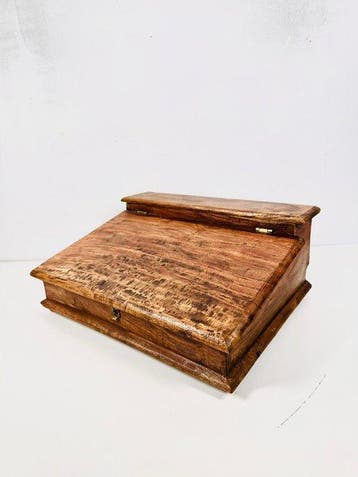 Boîte - Boîte décriture inclinée en bois dur massif avec, Antiquités & Art