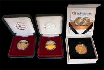 Nederland, België. 2 Euro 2013/2016 (3 coins) Proof (Zonder, Postzegels en Munten