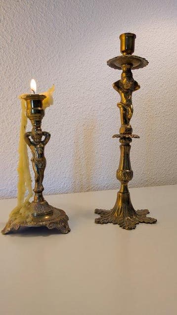 Kandelaar (2) - Brons - Kandelabers van massief brons, Antiek en Kunst