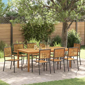 vidaXL Tuin Eettafel Set 9 st Zwart Massief Acacia Hout, Verzenden, Nieuw