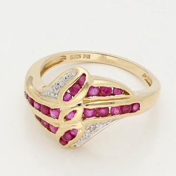 Bague - 14 carats Or jaune - Diamant - rubis
