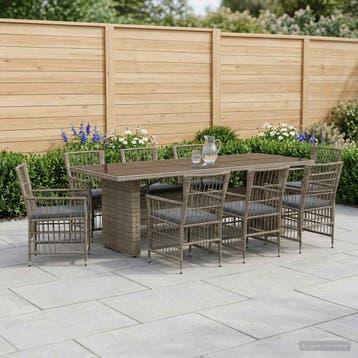 vidaXL Buiten Eettafel Set 9 st Grijs poly rattan, Verzenden