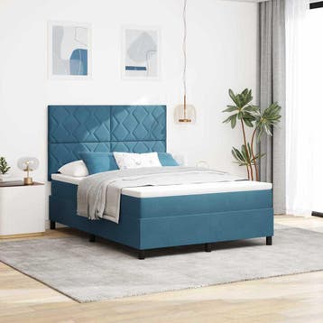 vidaXL LED Box Spring Bed Donkerblauw 160 x 200 cm Fluweel, Verzenden, Nieuw