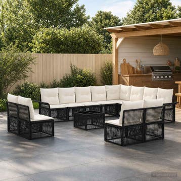 vidaXL Tuinbank Set 13 st Zwart poly rattan, Verzenden, Nieuw