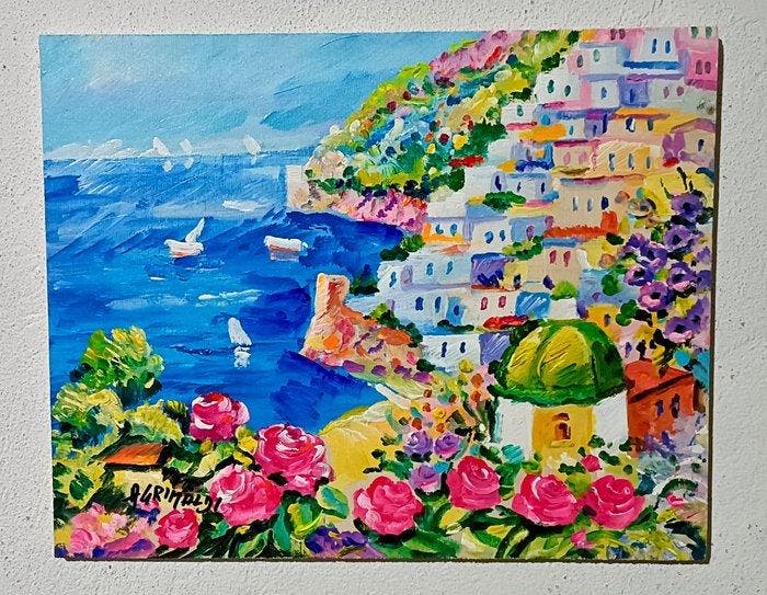 Alfredo Grimaldi (1950) - Sinfonia Mediterranea a Positano, Antiek en Kunst, Kunst | Schilderijen | Klassiek