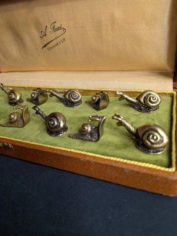 Porte couteau (12) - escargots - Bronze, Velours, Soie, Bois