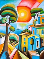 Denis Mihai - Mediterranean Dreams at Sunset, Antiek en Kunst