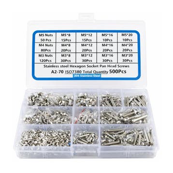 A2-70 RVS inbusbouten assortiment, met moeren M3–M5 (500 st, Verzenden, Nieuw