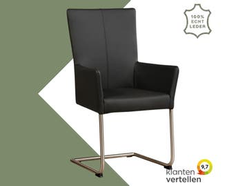 Leren eetkamerstoel Dry met armleuning - Toledo Nero, Huis en Inrichting, Stoelen, Zwart, Nieuw, Leer, Ophalen of Verzenden