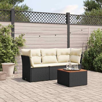vidaXL 4-delige Loungeset met kussens poly rattan zwart, Verzenden, Loungeset