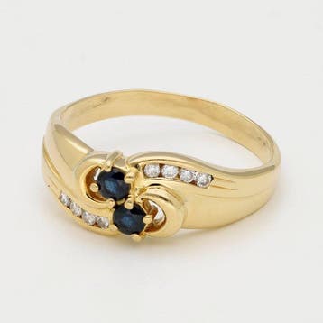 Bague - 18 carats Or jaune Saphir - Diamant
