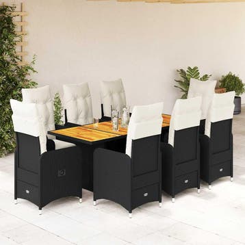 vidaXL 9-delige Bistroset met kussens poly rattan zwart, Verzenden, Nieuw