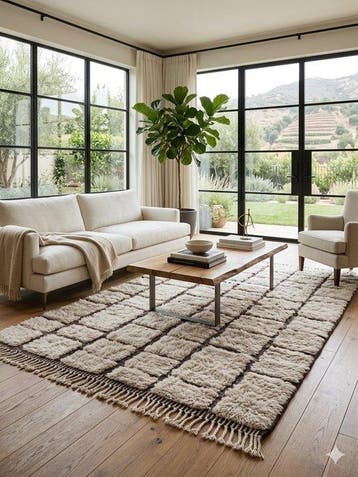 Tapis berbère Mrirt tissé main – Motifs carrés géométriques, Maison & Meubles