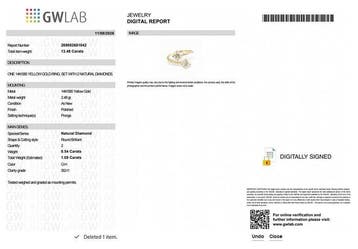 Zonder minimumprijs - Ring - 14 karaat Geel goud - 1.08ct.