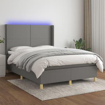 vidaXL Boxspring met matras en LED stof donkergrijs 140x200, Verzenden, Nieuw