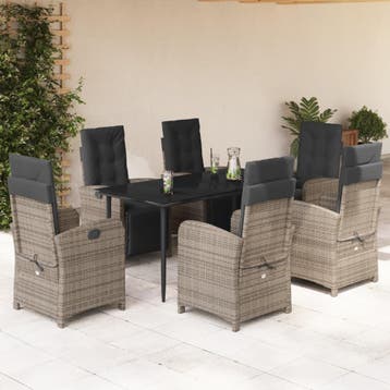vidaXL 7-delige Tuinset met kussens poly rattan grijs, Verzenden, Tuinset