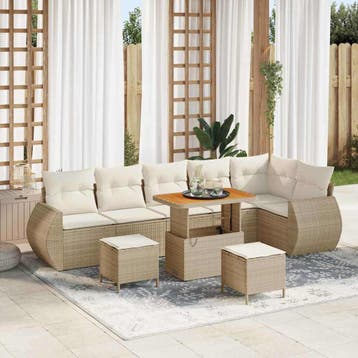 vidaXL Tuinbank Set met kussen 9 pcs Beige en Crème Poly, Verzenden, Nieuw