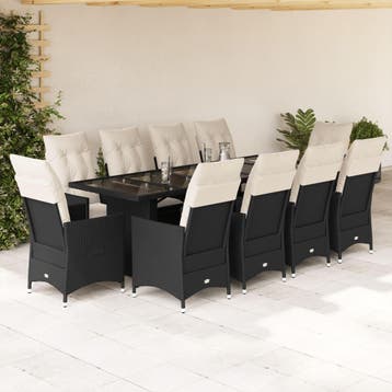 vidaXL 11-delige Bistroset met kussens poly rattan zwart, Verzenden, Nieuw