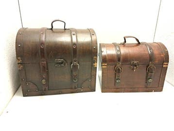 Opbergkoffer (2) - Hout, Leder - 36 x 32 cm 3,3 kg