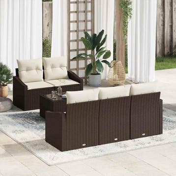 vidaXL Bankstel 6 st Bruin en Crème poly rattan, Verzenden, Nieuw