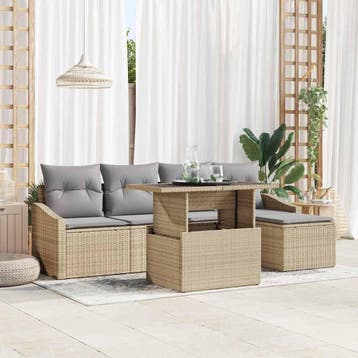 vidaXL Tuinbank Set 6 st Beige en Lichtgrijs poly rattan, Tuin en Terras, Verzenden, Nieuw