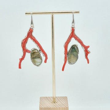 Koraal - Zilver - Oorbellen - CORALLO MEDITERRANEO, Antiek en Kunst