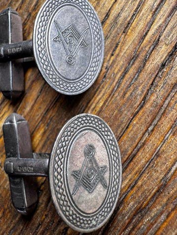 Boutons de manchette maçonniques en argent véritable