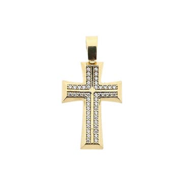 Gouden hanger van een kruis met zirconia (Hanger of bedel), Handtassen en Accessoires, Ophalen of Verzenden, Gebruikt, Goud, Overige merken