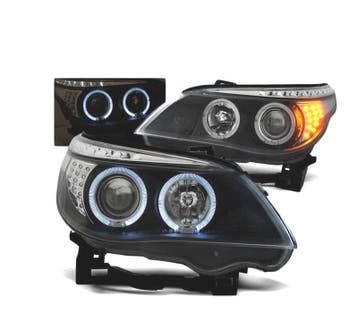 PHARES BMW E60 E61 03-07 LED ANGEL EYES NOIR, Autos : Pièces & Accessoires, Verzenden