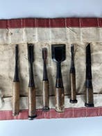 Beitelset van 6 stuks met koffer (Vintage Japans timmerwerk