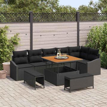 vidaXL Tuinbank Set 9 st 7-Aantal zitplaatsen Zwart Poly, Verzenden, Nieuw