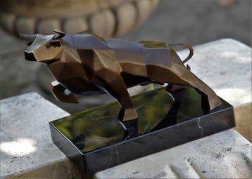 Sculpture, kubistische bull - 20 cm - bronze et marbre
