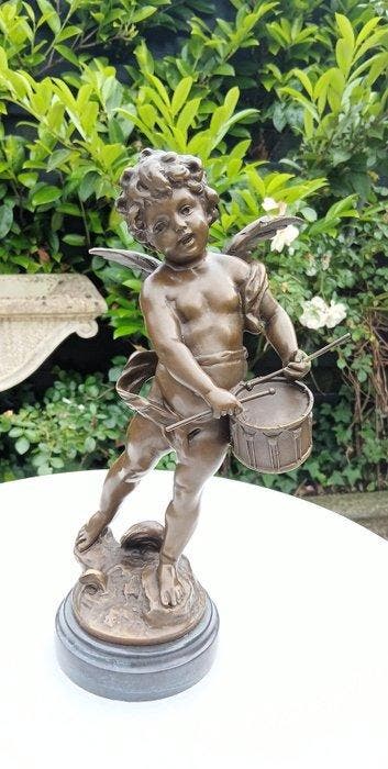 sculptuur, Verfijnd brons beeld van een cherubijn - 30 cm -