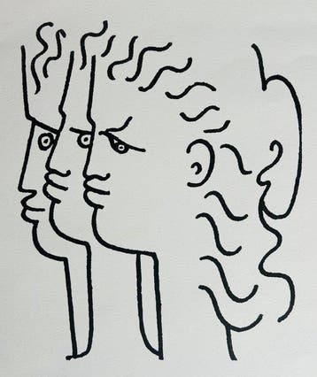 Jean Cocteau (1889-1963) - Triple profil - Lithographie