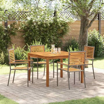 vidaXL Tuin Eettafel Set 5 st Grijs Massief Acacia Hout, Verzenden, Nieuw
