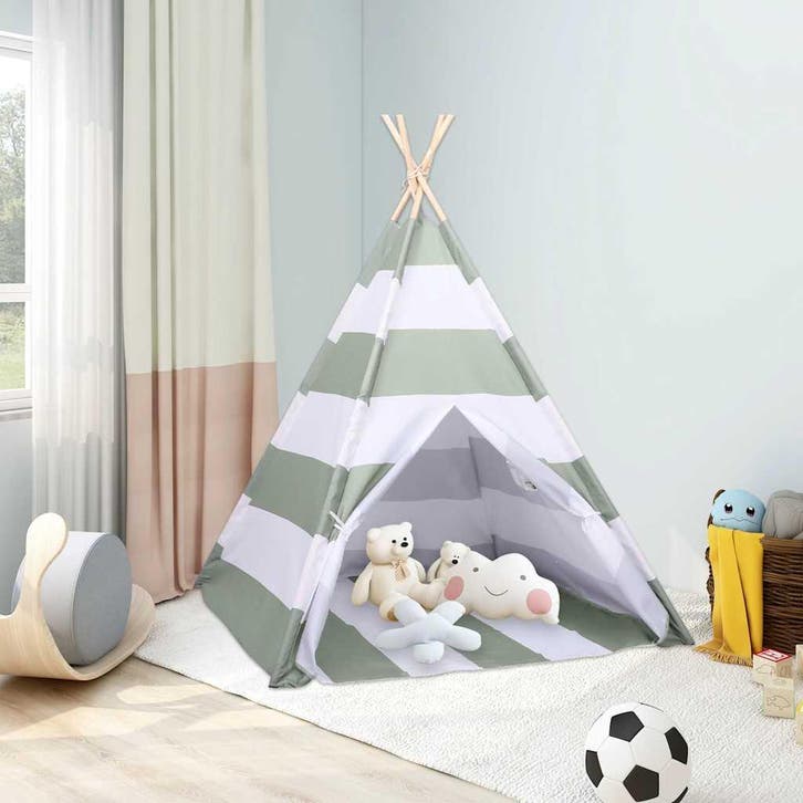 vidaXL Kindertent Grijs en wit 120 x 120 x 150 cm Massief, Kinderen en Baby's, Speelgoed | Buiten | Speeltoestellen, Nieuw, Verzenden