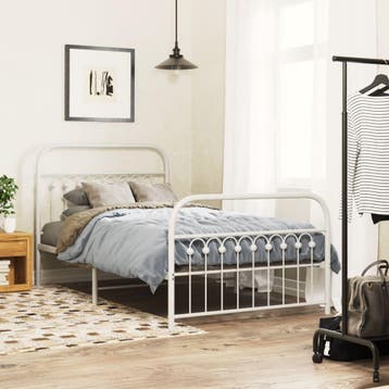 vidaXL Bedframe met hoofd- en voeteneinde metaal wit 100x200, Verzenden