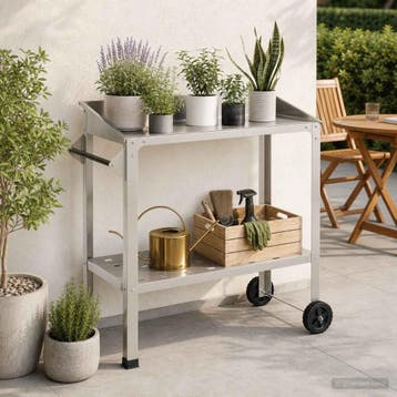 vidaXL Oppottafel met wielen 96 x 50 x 89 cm Roestvrij staal, Verzenden, Nieuw
