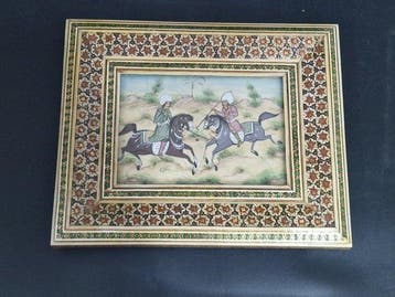 Miniatuur Khatam polo-scène schilderij op celluloid, in
