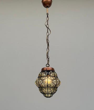 Plafonnier - Verre, Laiton, Acier - Suspension de style, Antiquités & Art