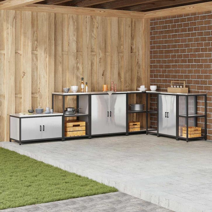 vidaXL Keukenopslag Kast HATTEM Zilverkleurig 90 x 50 x 53, Huis en Inrichting, Kasten | Overige, Nieuw, Verzenden