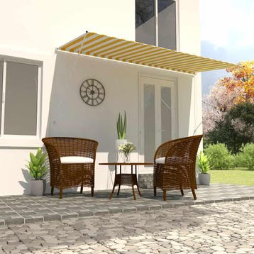 vidaXL Luifel uittrekbaar 400x150 cm geel en wit, Verzenden, Nieuw