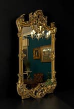 Grande - Spiegel - Cimasa met schelpmotief - gegraveerd -