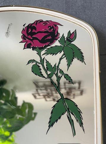 Spiegel - Glas, Metaal, Hout - Vintage spiegel met roosdecor