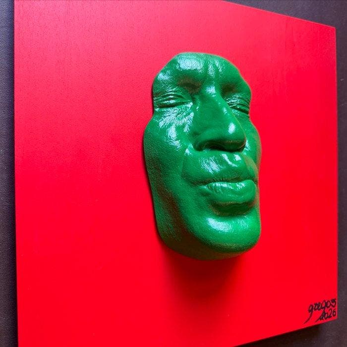 gregos - Green kiss on red background, Antiquités & Art, Art | Objets design