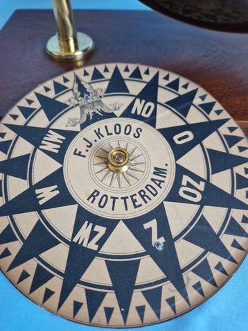 Scheepskompas - Messing, Glas, Hout - F.J. Kloos & Zoon -, Antiek en Kunst
