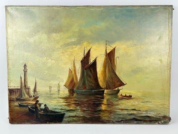 Herman Baert (1941) - Sailing ships in the harbor